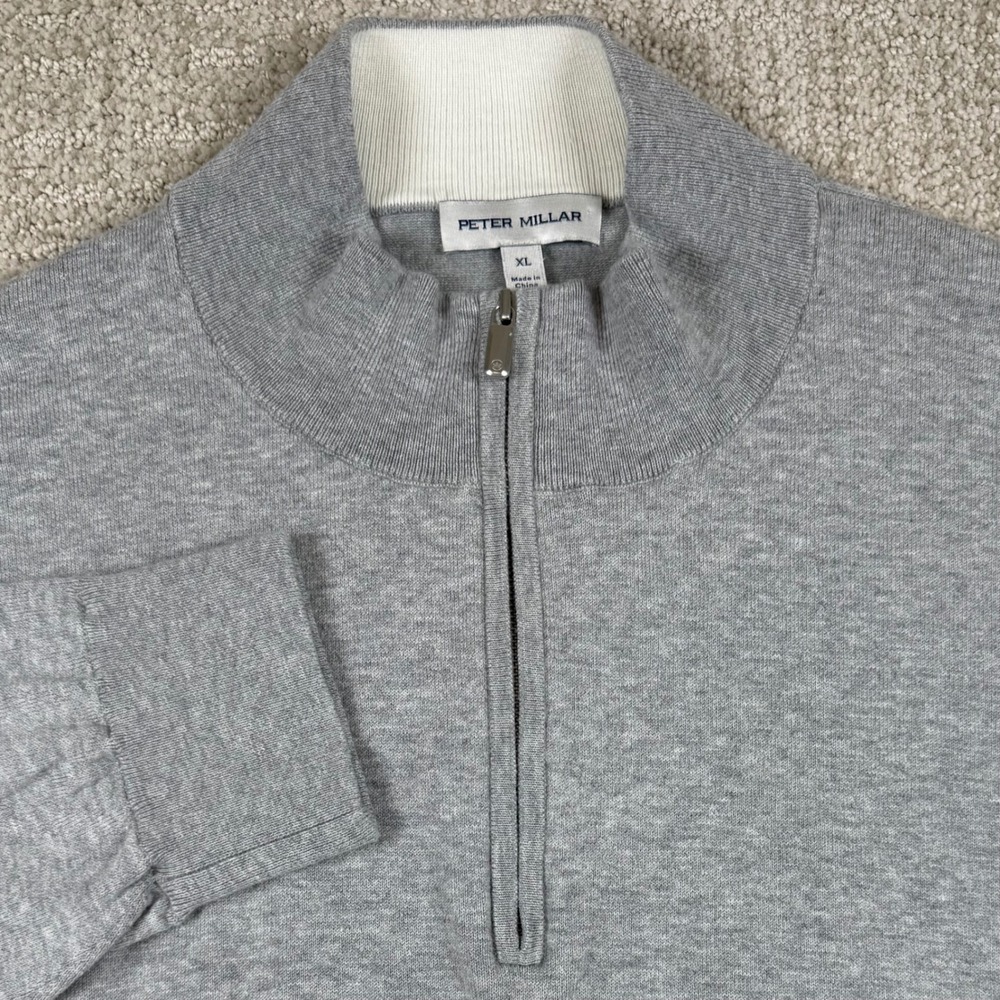 Peter Millar Mens XL Gray 1/4 Zip Pullover Golf Sweater Cotton Blend - Picture 1 of 7